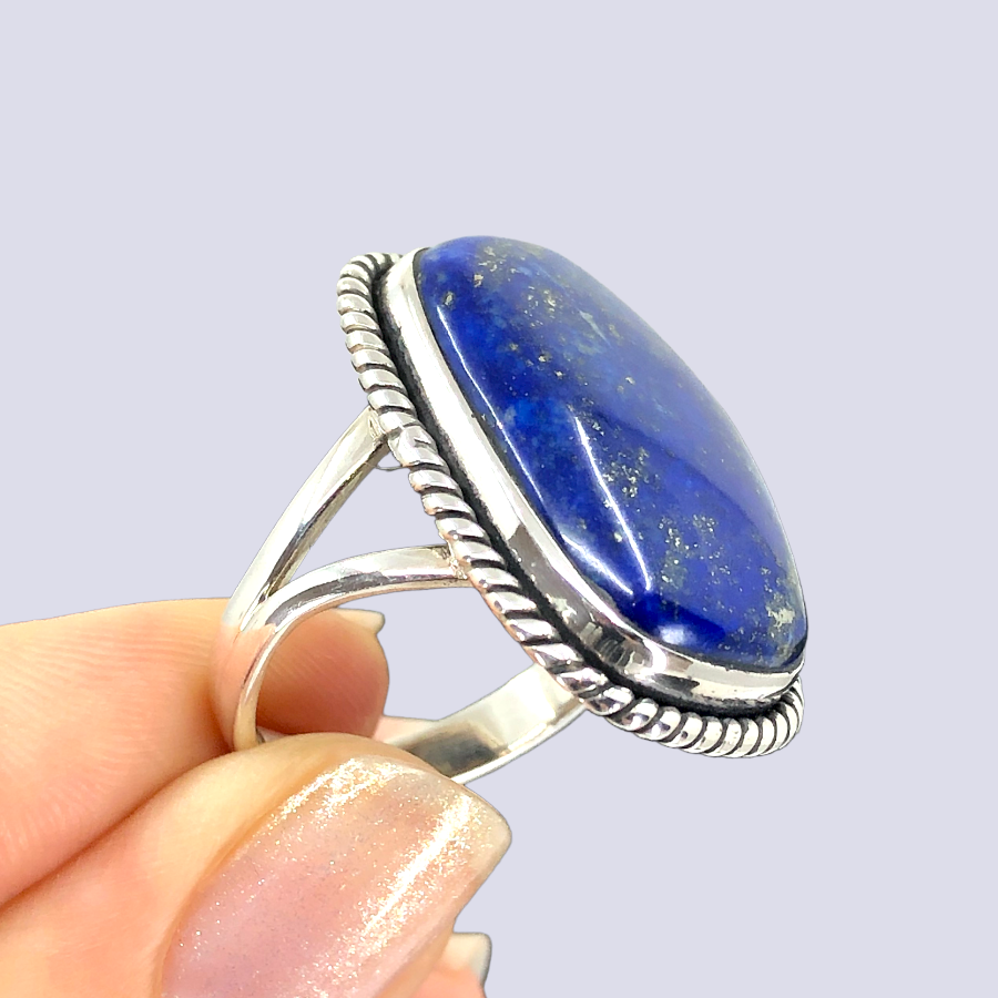 Sterling Silver Ring With Lapis Lazuli, Size 8.5