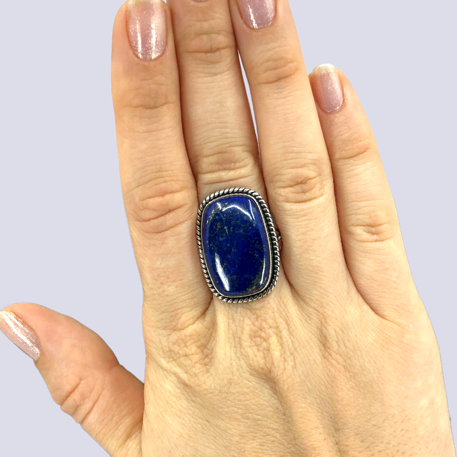 Sterling Silver Ring With Lapis Lazuli, Size 8.5