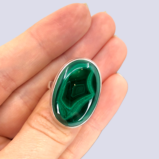 Sterling Silver Ring With Malachite, Size 8