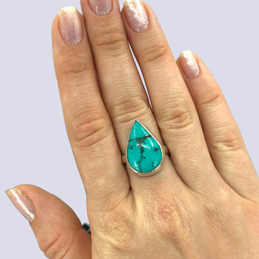 Sterling Silver Ring With Turquoise, Size 8