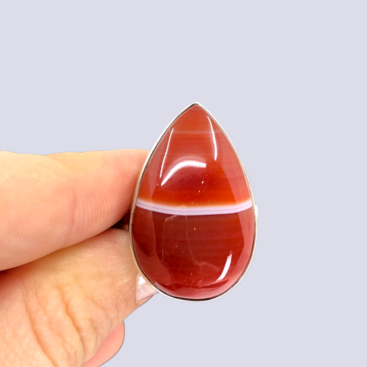 Sterling Silver Ring With Red Banded Agate, Size 8.5