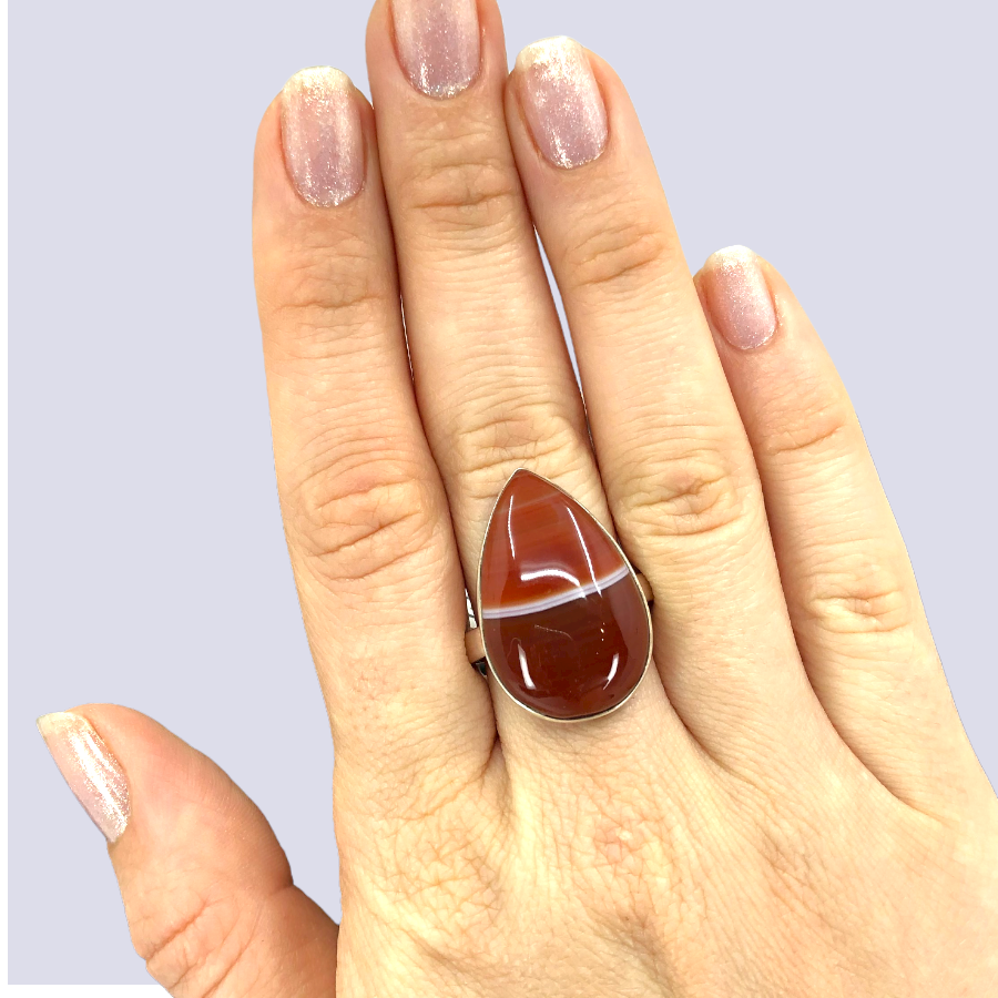 Sterling Silver Ring With Red Banded Agate, Size 8.5