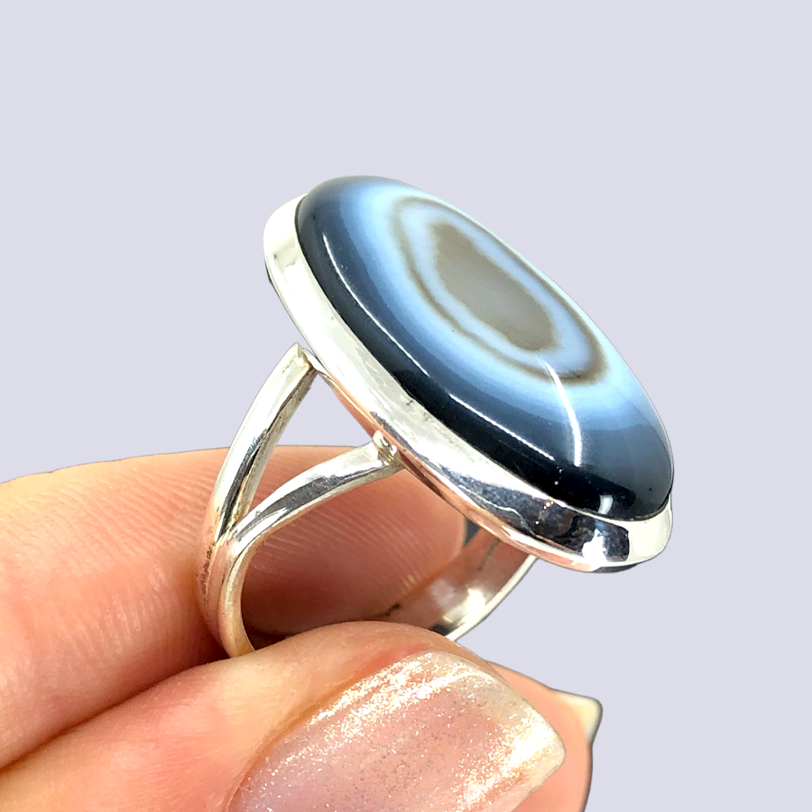 Sterling Silver Ring With Botswana Agate, Size 6.5