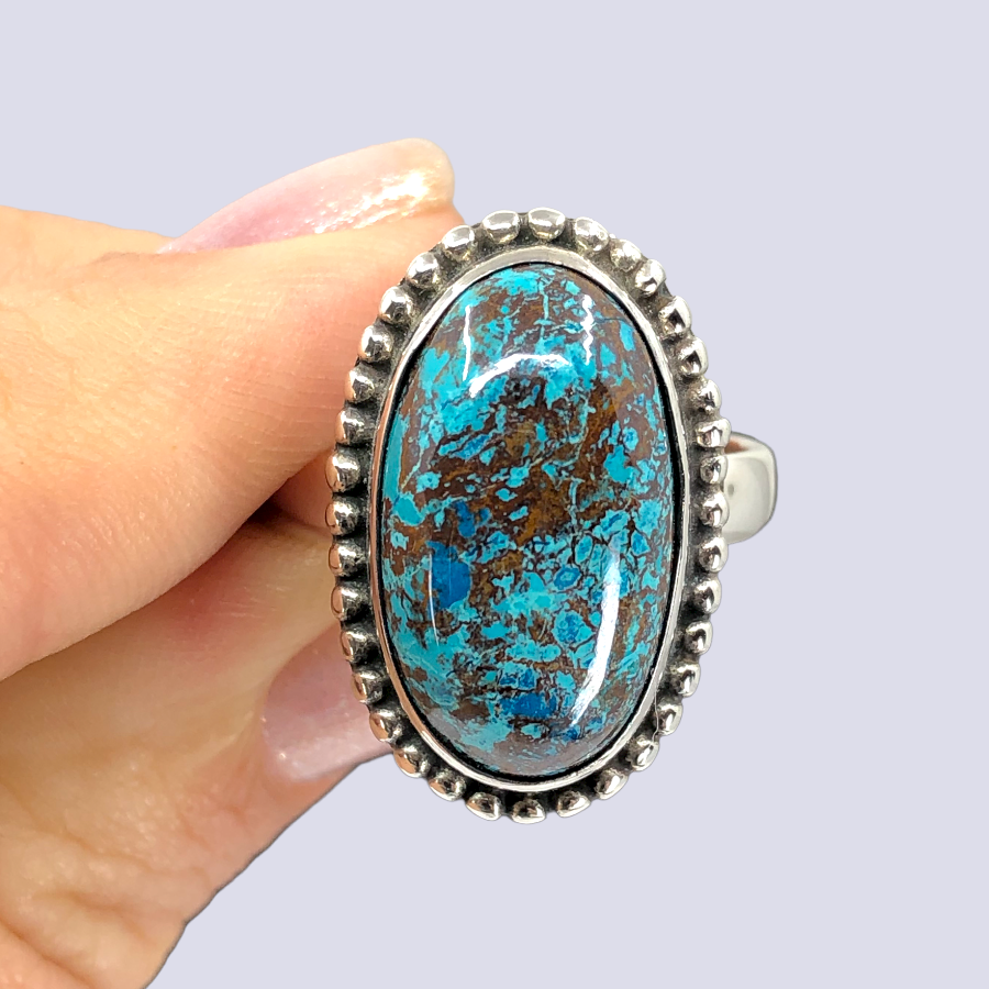 Sterling Silver Ring With Azurite Chrysocolla, Size 8