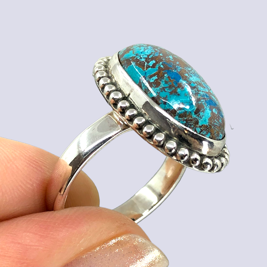 Sterling Silver Ring With Azurite Chrysocolla, Size 8