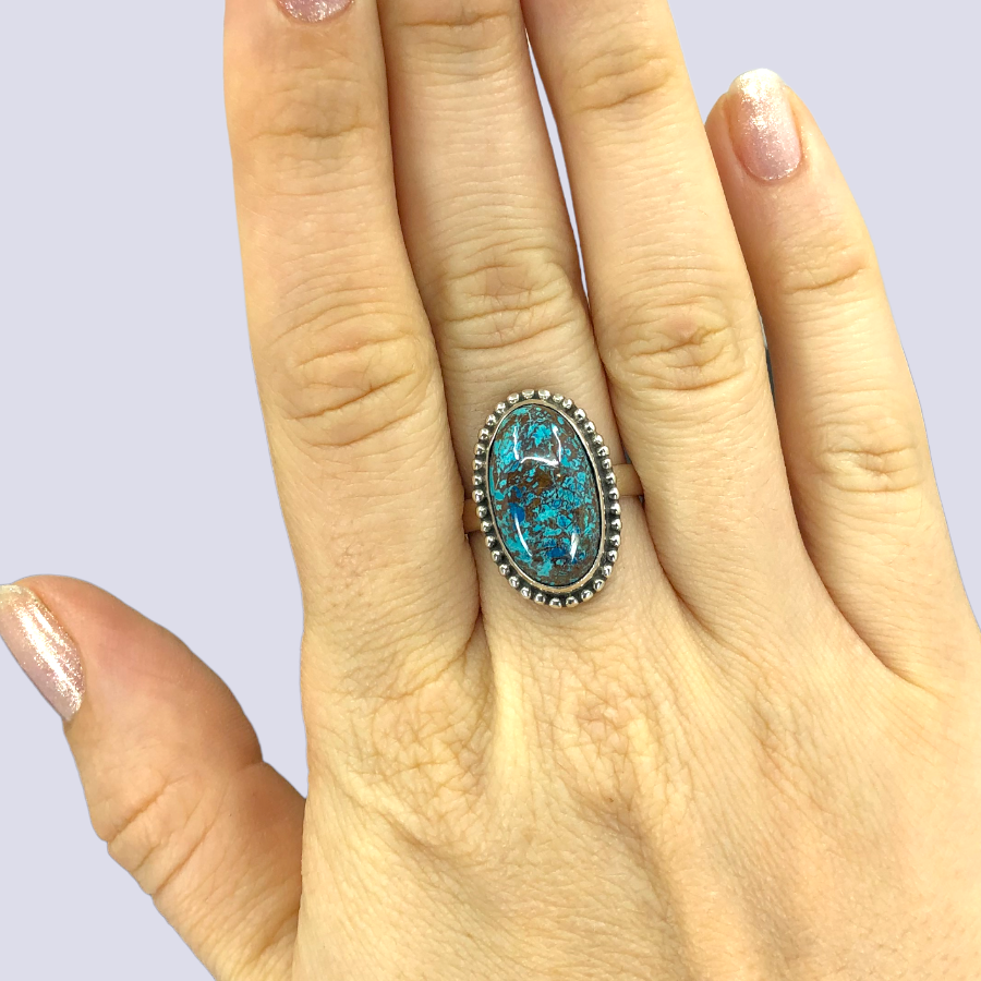 Sterling Silver Ring With Azurite Chrysocolla, Size 8