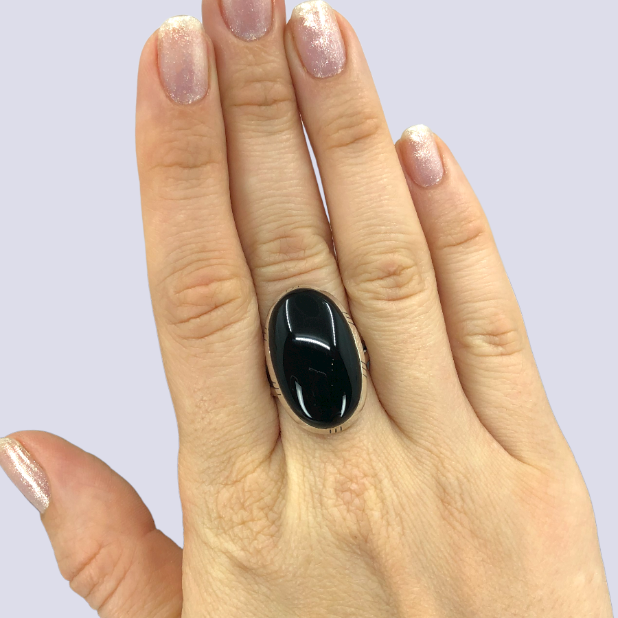 Sterling Silver Ring With Black Onyx, Size 8