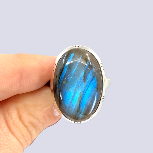 Sterling Silver Ring With Labradorite, Size 8