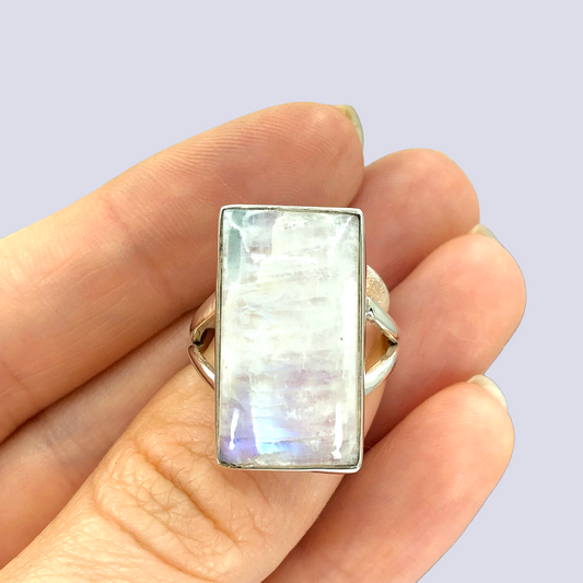 Sterling Silver Ring With Moonstone, Size 8