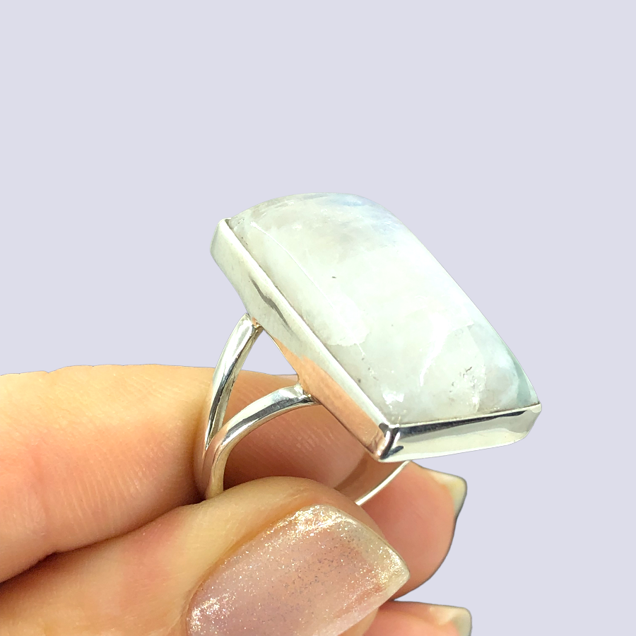 Sterling Silver Ring With Moonstone, Size 8