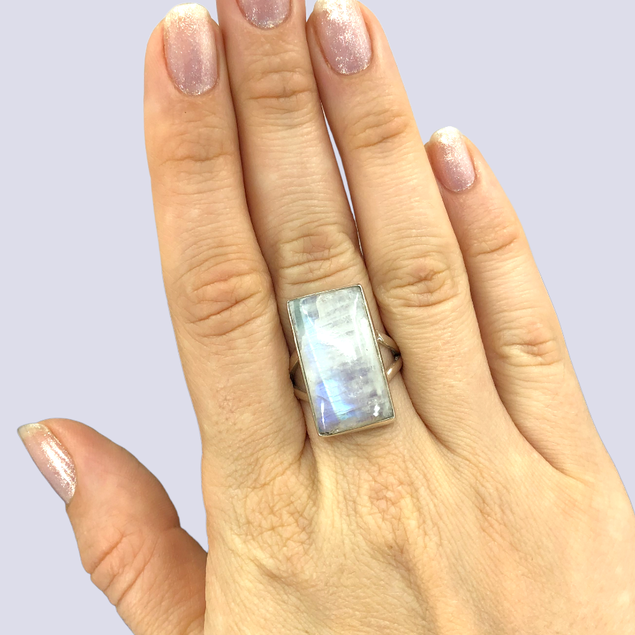 Sterling Silver Ring With Moonstone, Size 8