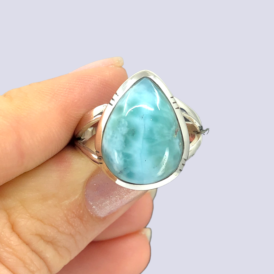 Sterling Silver Ring With Larimar, Size 8