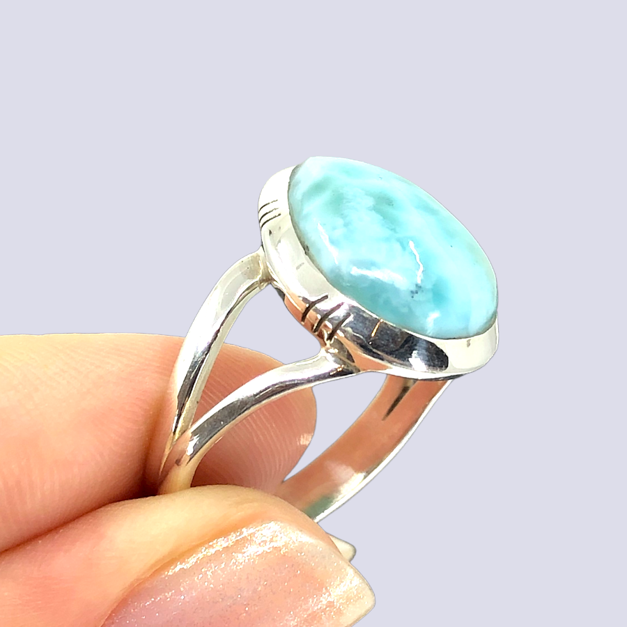 Sterling Silver Ring With Larimar, Size 8