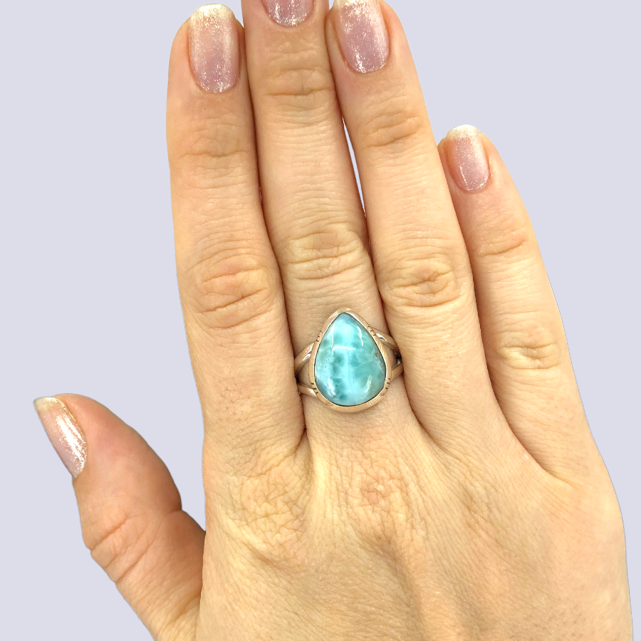 Sterling Silver Ring With Larimar, Size 8