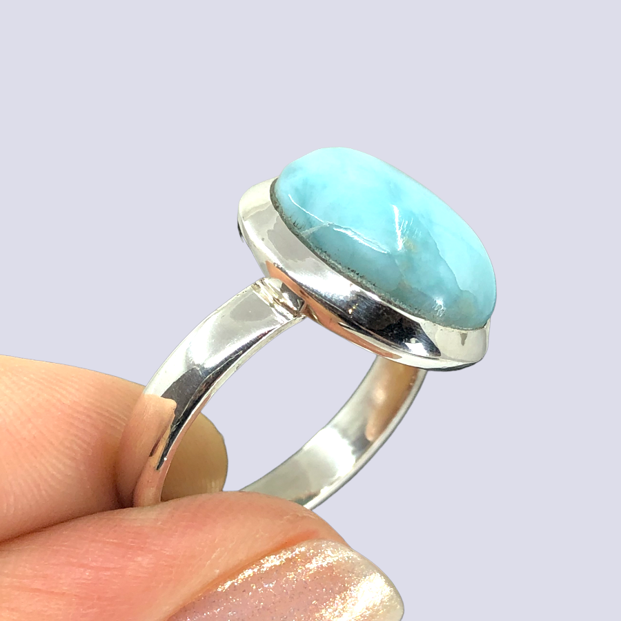 Sterling Silver Ring With Larimar, Size 8