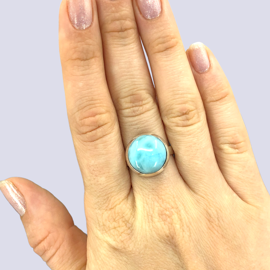 Sterling Silver Ring With Larimar, Size 8