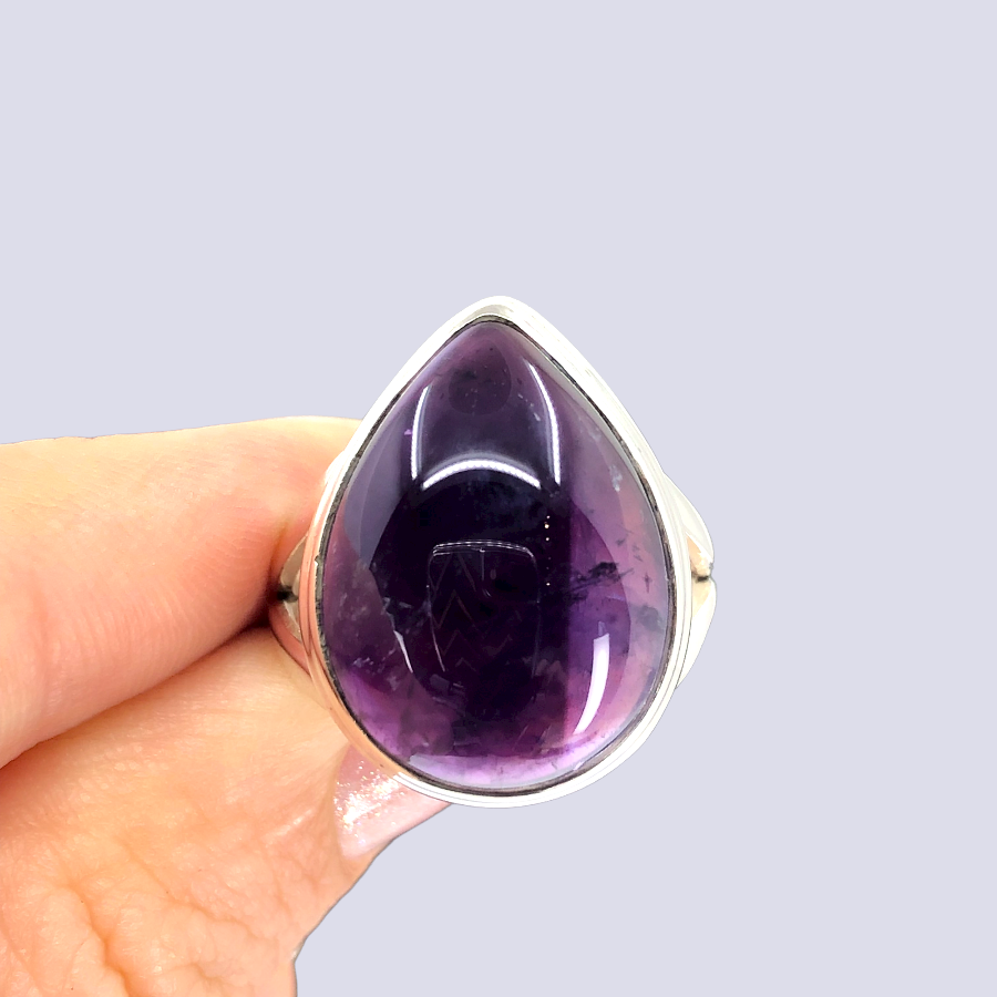 Sterling Silver Ring With Amethyst, Size 8