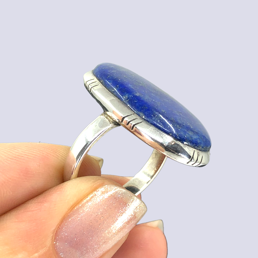 Sterling Silver Ring With Lapis Lazuli, Size 8