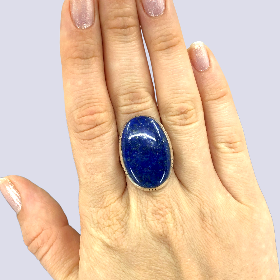 Sterling Silver Ring With Lapis Lazuli, Size 8