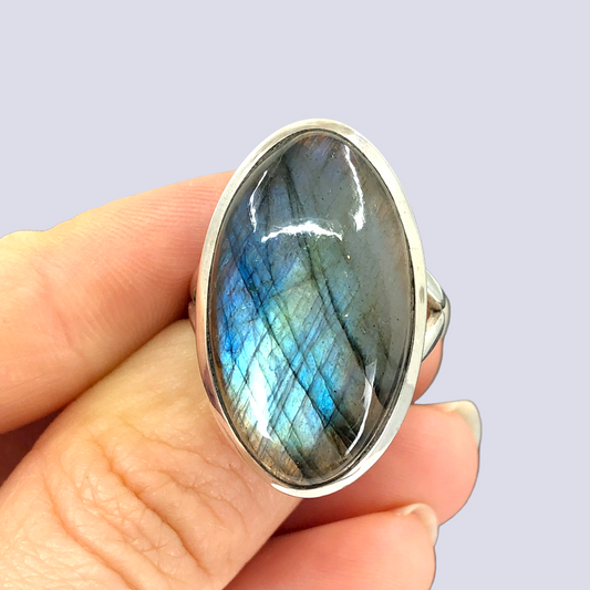 Sterling Silver Ring With Labradorite, Size 8