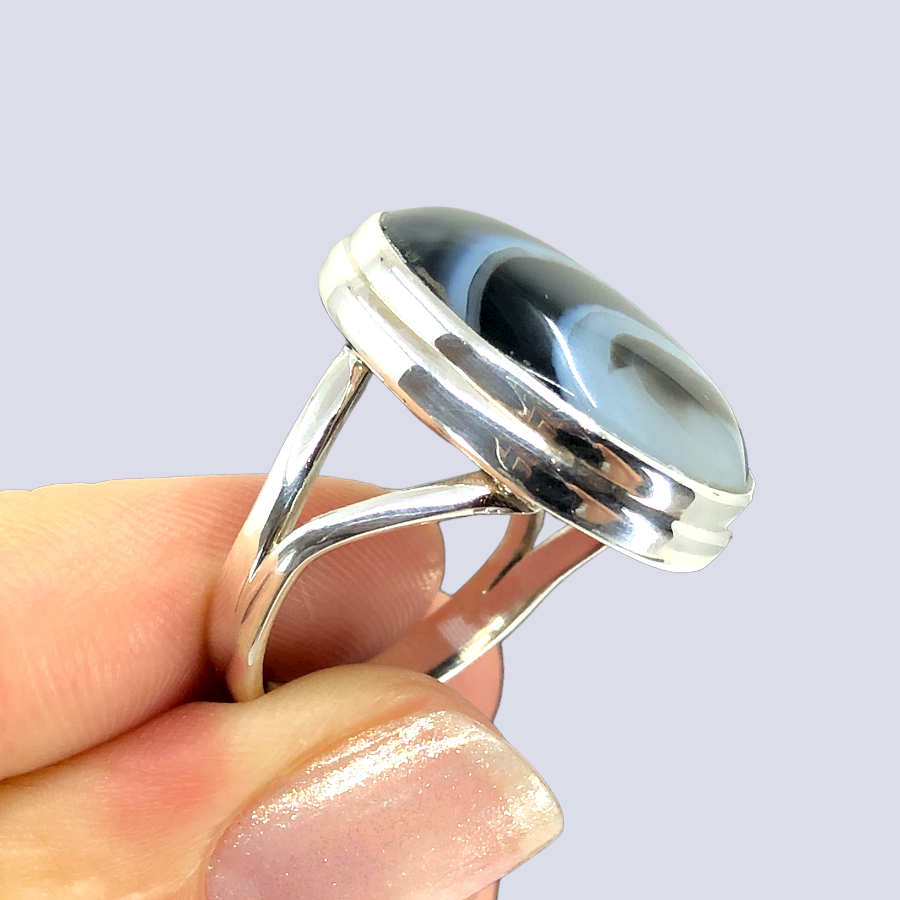 Sterling Silver Ring With Botswana Agate, Size 8