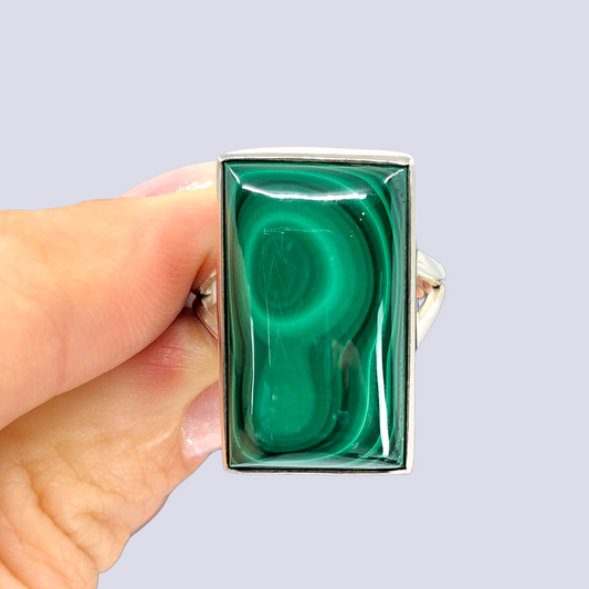 Sterling Silver Ring With Malachite, Size 6.5