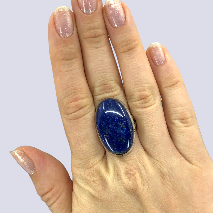 Sterling Silver Ring With Lapis Lazuli, Size 7