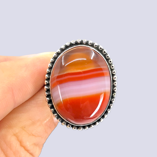 Sterling Silver Ring With Red Banded Agate, Size 7