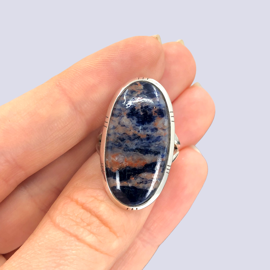 Sterling Silver Ring With Sunset Sodalite, Size 6.5