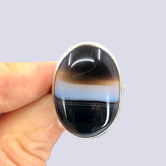 Sterling Silver Ring With Botswana Agate, Size 7