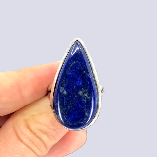 Sterling Silver Ring With Lapis Lazuli, Size 7.5