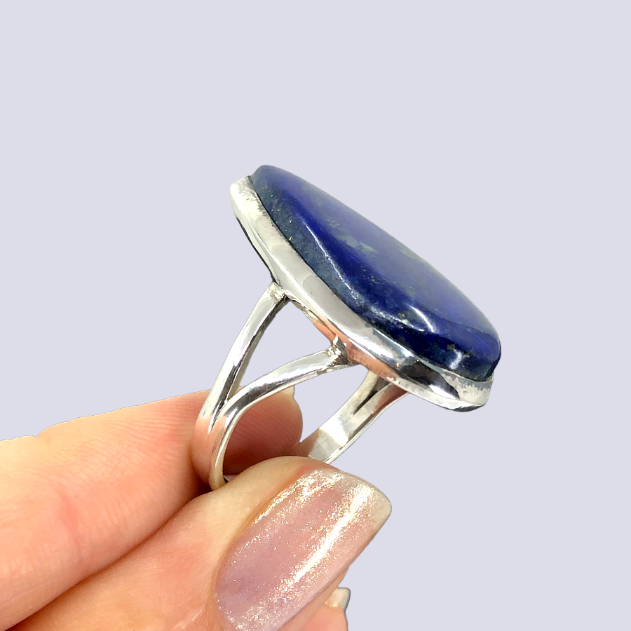 Sterling Silver Ring With Lapis Lazuli, Size 7.5