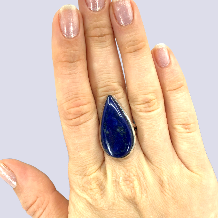 Sterling Silver Ring With Lapis Lazuli, Size 7.5