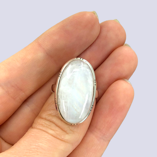 Sterling Silver Ring With Moonstone, Size 6