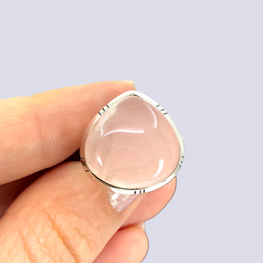 Sterling Silver Ring With Rose Quartz, Size 7