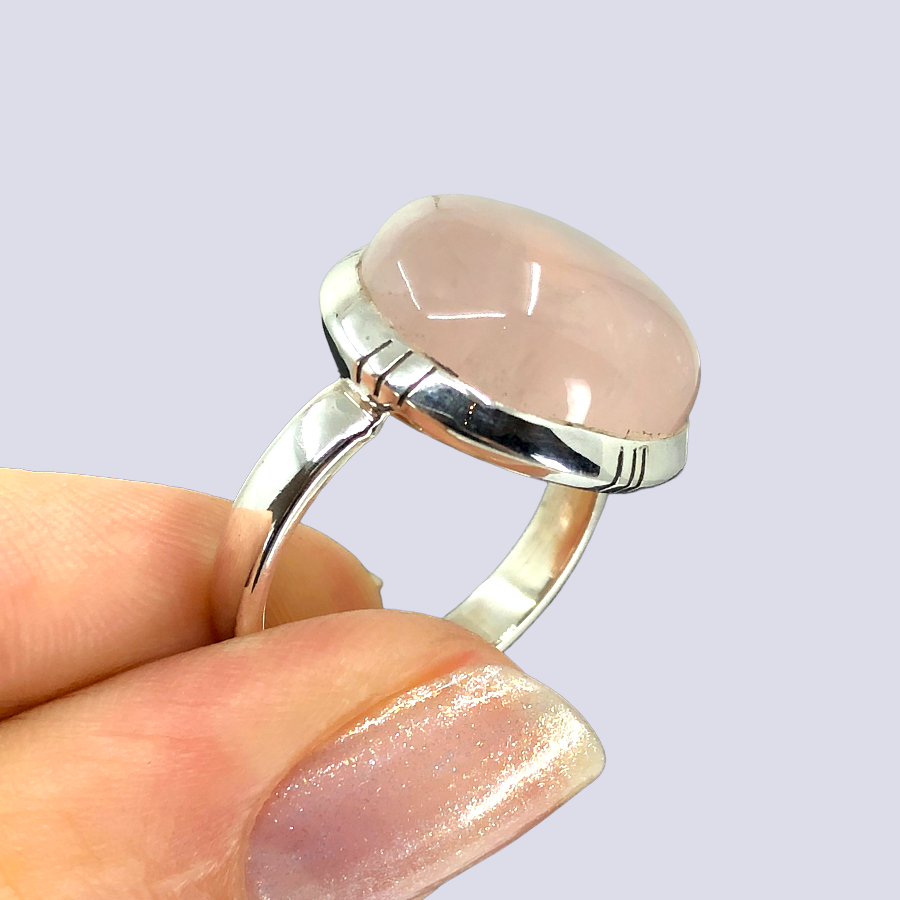 Sterling Silver Ring With Rose Quartz, Size 7