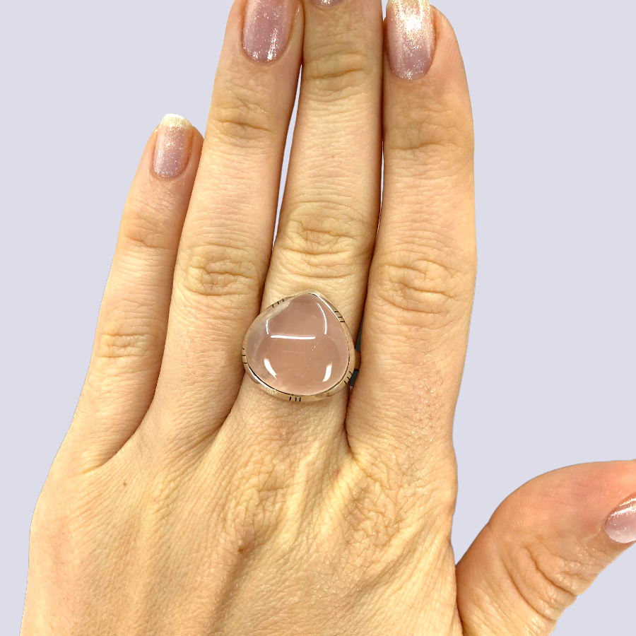 Sterling Silver Ring With Rose Quartz, Size 7