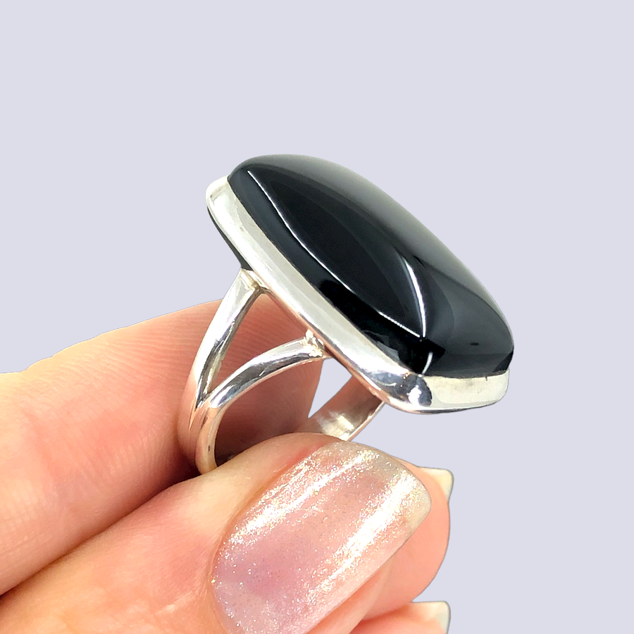 Sterling Silver Ring With Black Onyx, Size 6.5