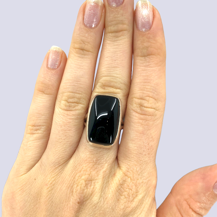 Sterling Silver Ring With Black Onyx, Size 6.5