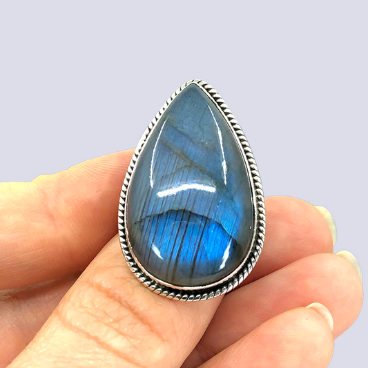 Sterling Silver Ring With Big Labradorite, Size 6