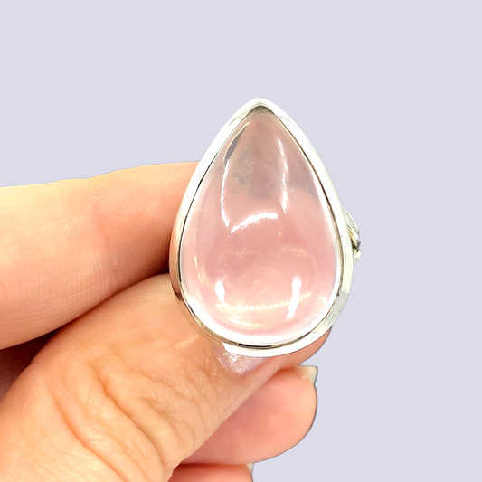Sterling Silver Ring With Rose Quartz, Size 6.5