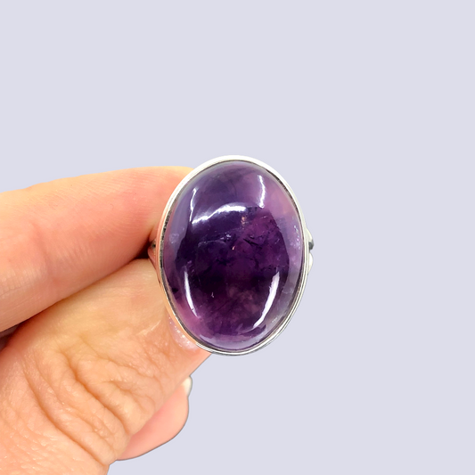 Sterling Silver Ring With Amethyst, Size 6.5