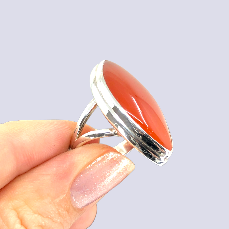 Sterling Silver Ring With Carnelian, Size 6.5