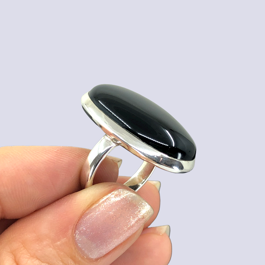 Sterling Silver Ring With Black Onyx, Size 6