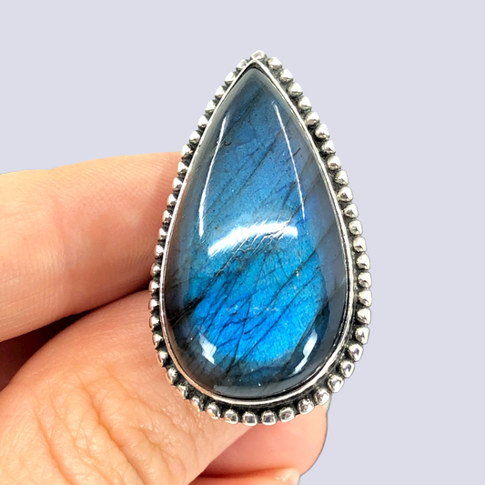 Sterling Silver Ring With Big Labradorite, Size 6