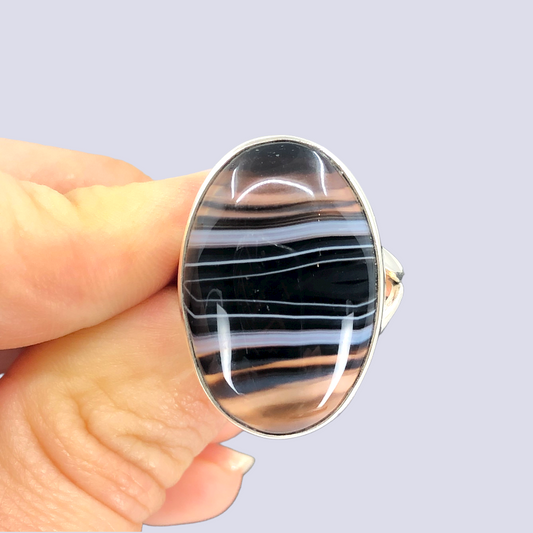 Sterling Silver Ring With Botswana Agate, Size 7