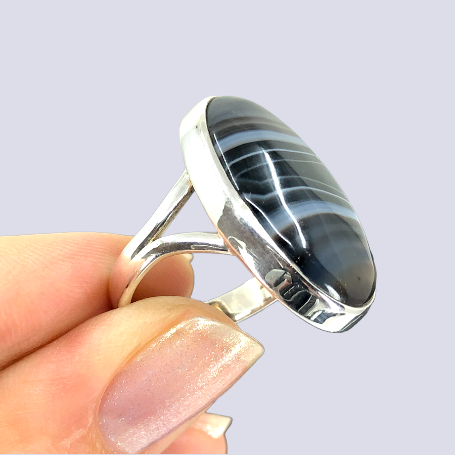 Sterling Silver Ring With Botswana Agate, Size 7