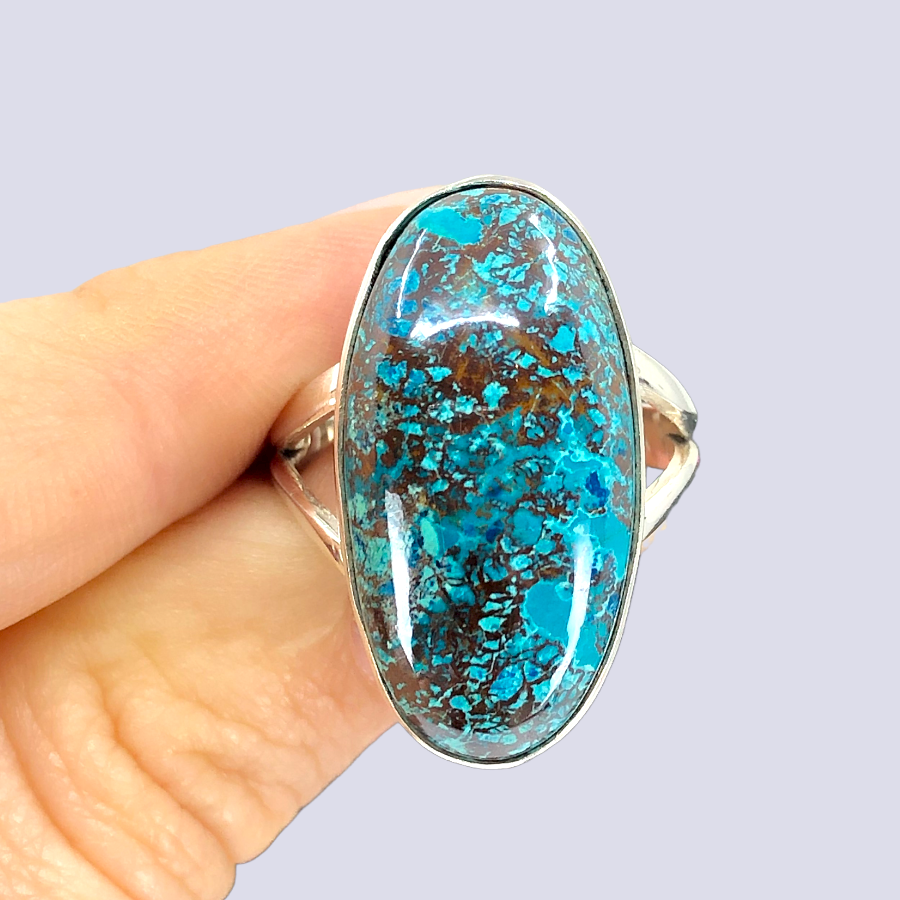 Sterling Silver Ring With Azurite Chrysocolla, Size 7