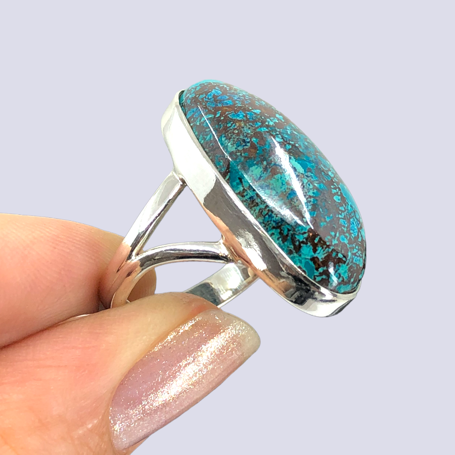 Sterling Silver Ring With Azurite Chrysocolla, Size 7