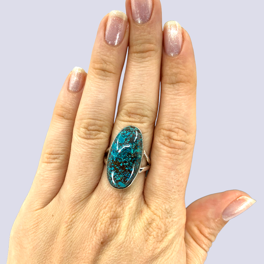 Sterling Silver Ring With Azurite Chrysocolla, Size 7